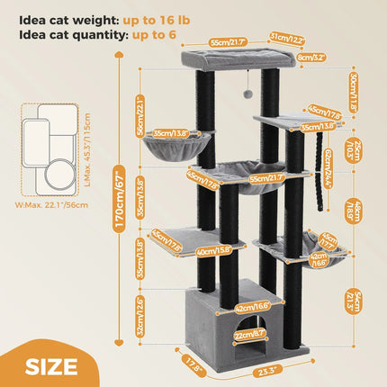 Großer Kratzbaum für große Katzen Robuster Katzenturm mit mehreren Ebenen Katzenhaus-Kletterbaum mit Hängematte 11 Sisalpfosten Große Sitzstange Fellnasenliebe123