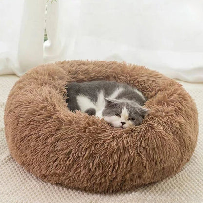 1-teiliges, bequemes, gestreiftes Plüsch-Haustierbett, geeignet für Katzen und Hunde