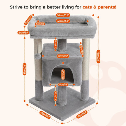 Kratzbaumturm für Hauskatzen mit privatem, gemütlichem Katzenwohnung, doppelter großer Sitzstange mit Kratzbäumen für Kätzchen Fellnasenliebe123