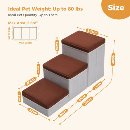 3-stufige Hundetreppe, faltbare Haustier-Treppe mit Aufbewahrungsbox, höhenverstellbare Hundetufen für kleine alte Hunde und Katzen, rutschfeste Haustierrampe für den Innenbereich Fellnasenliebe123